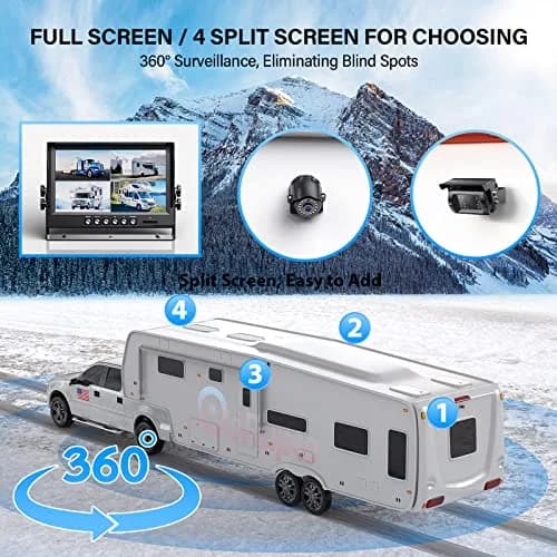 eRapta 1080P Wired Vehicle Safety Camera System Kit, 9" HD DVR Monitor | IP69K Waterproof, 4 HD Cameras, Night Vision, 12-36V thumbnail 5
