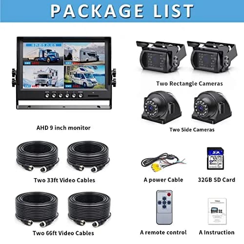 eRapta 1080P Wired Vehicle Safety Camera System Kit, 9" HD DVR Monitor | IP69K Waterproof, 4 HD Cameras, Night Vision, 12-36V thumbnail 8