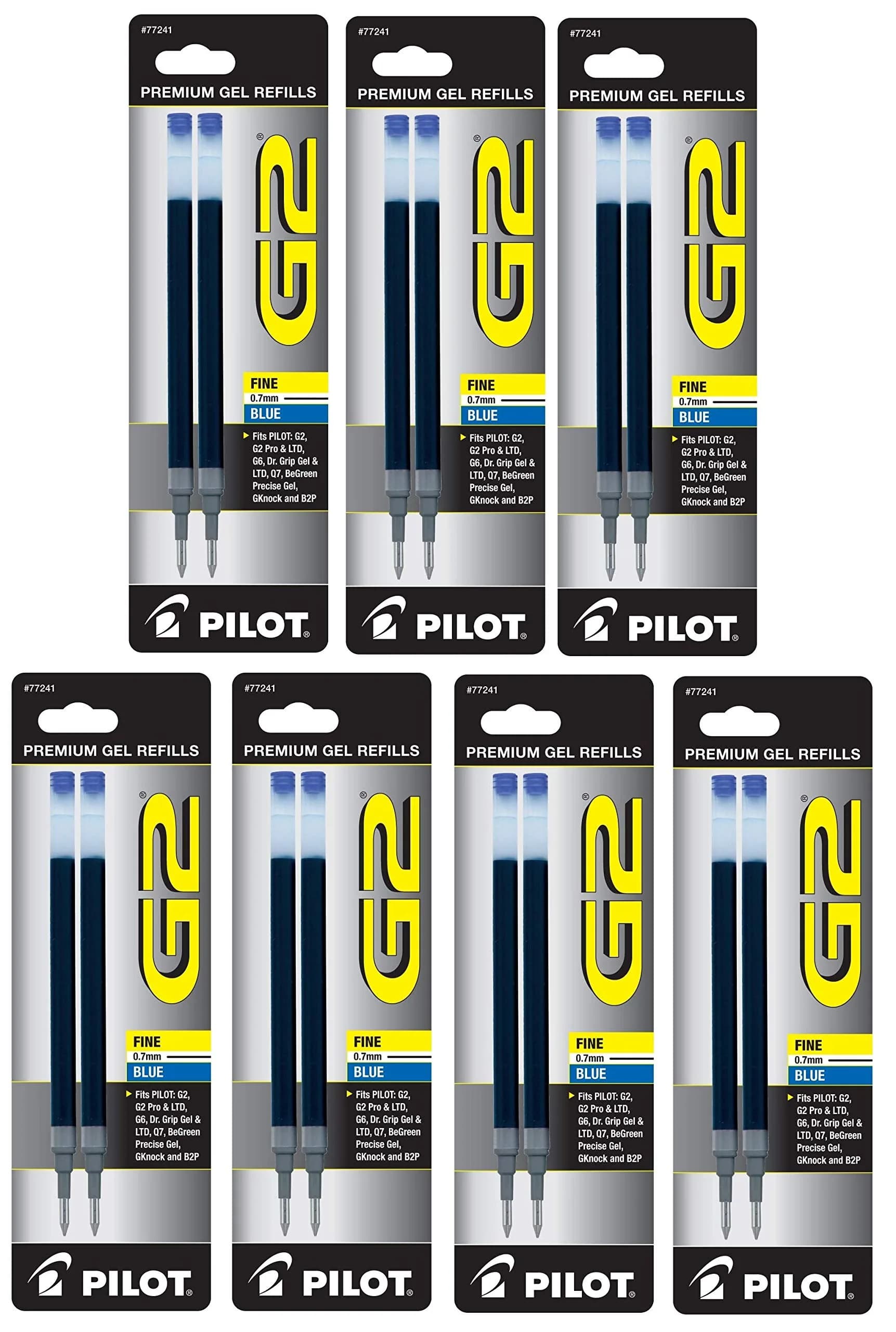 Pilot G2, Dr. Grip Gel/Ltd, ExecuGel G6, Q7 Rollerball Gel Ink Pen Refills Blue | Quick-Dry, Water-Resistant, Smear-Free