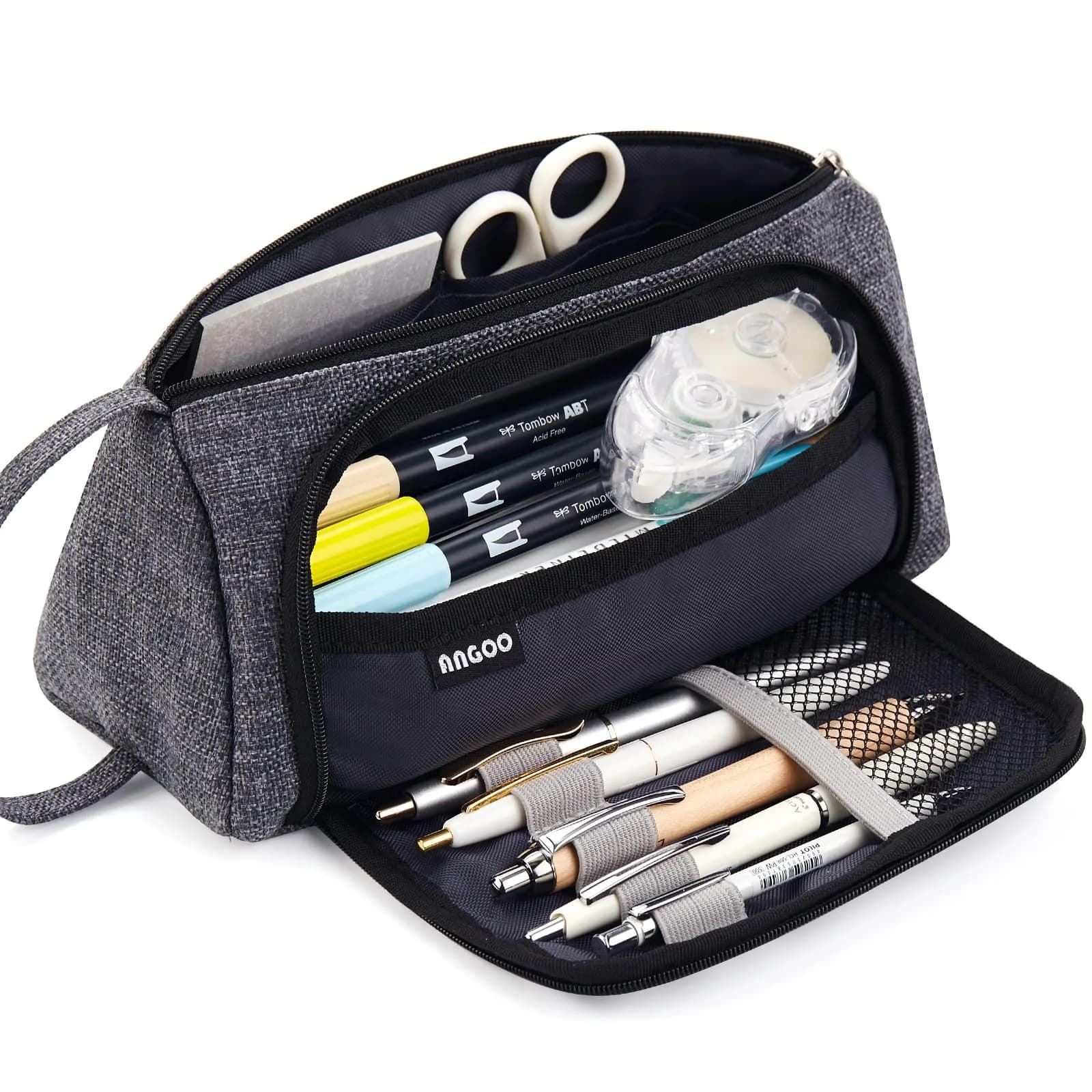 EASTHILL Large Capacity Pencil Case Organizer in Black M with Handheld Band - main product image