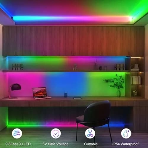 echosari Multicolor LED Strip Lights, 9.8ft (3m) Battery Operated with Remote, 8 Modes, Dimmable, Timer, Self-Adhesive thumbnail 4