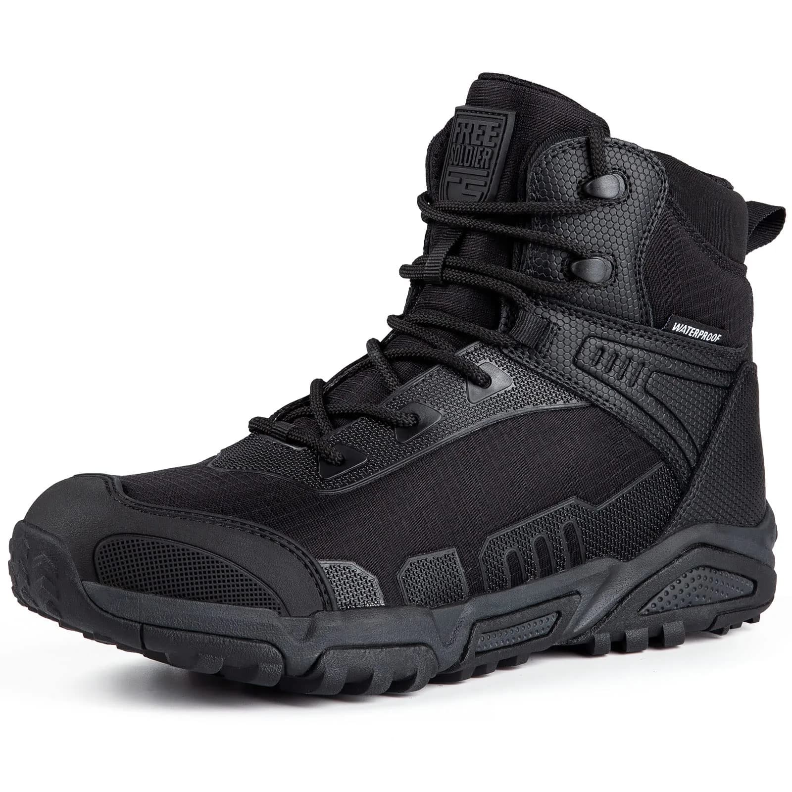 FREE SOLDIER Waterproof Tactical Work Boots Lightweight Comfort in US 8.5 | Durable & Anti-Puncture — Waterproof Black