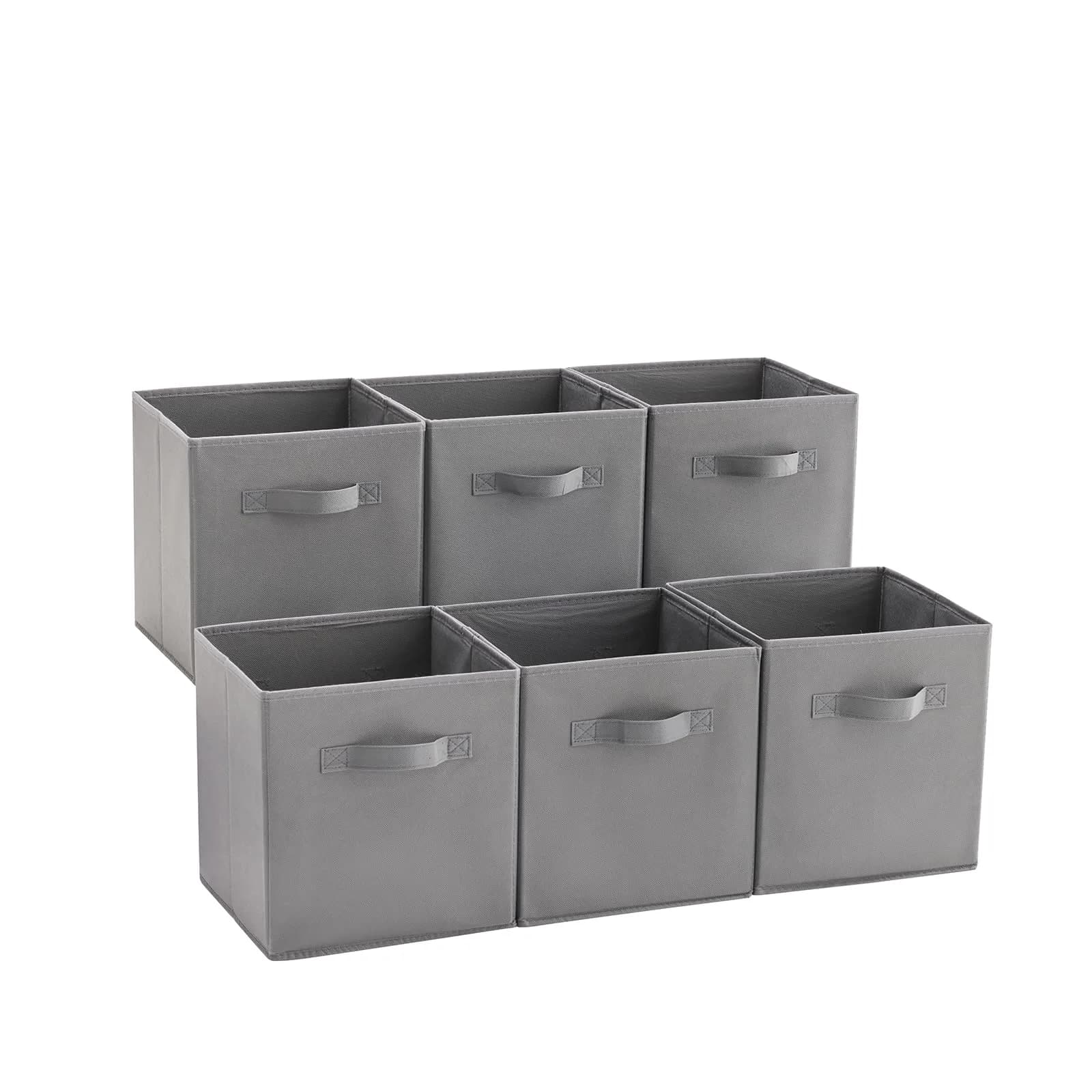 MAX Houser 6 Pack Foldable Fabric Storage Bins, Grey 10.5x10.5x11 Inch | Space-Saving Collapsible Organizer