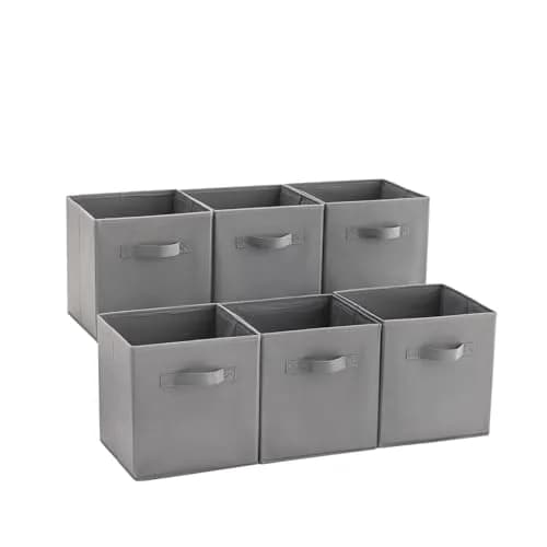 MAX Houser 6 Pack Foldable Fabric Storage Bins, Grey 10.5x10.5x11 Inch | Space-Saving Collapsible Organizer thumbnail 1