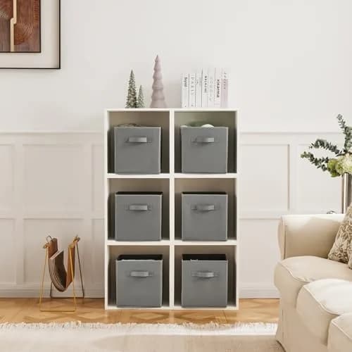 MAX Houser 6 Pack Foldable Fabric Storage Bins, Grey 10.5x10.5x11 Inch | Space-Saving Collapsible Organizer thumbnail 5