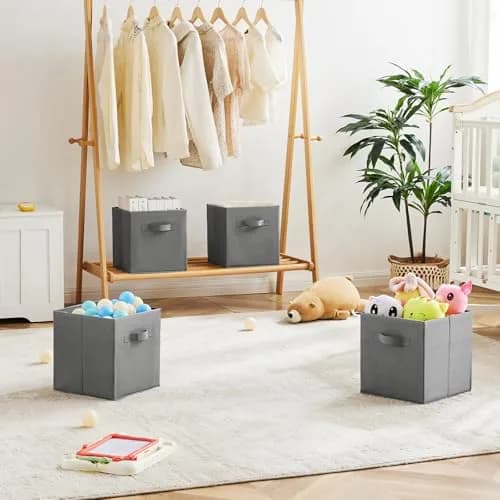 MAX Houser 6 Pack Foldable Fabric Storage Bins, Grey 10.5x10.5x11 Inch | Space-Saving Collapsible Organizer thumbnail 6