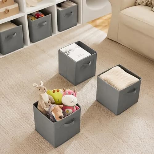 MAX Houser 6 Pack Foldable Fabric Storage Bins, Grey 10.5x10.5x11 Inch | Space-Saving Collapsible Organizer thumbnail 8