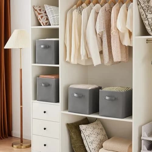 MAX Houser 6 Pack Foldable Fabric Storage Bins, Grey 10.5x10.5x11 Inch | Space-Saving Collapsible Organizer thumbnail 2