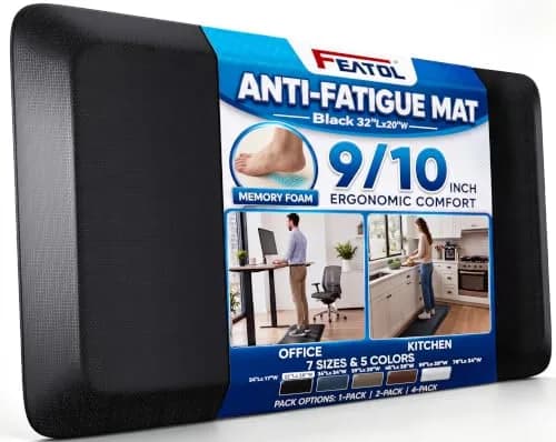 FEATOL Anti Fatigue Mat for Standing Desk & Kitchen Floor, 9/10 Extra Thick | Ergonomic Support for Long Standing thumbnail 1