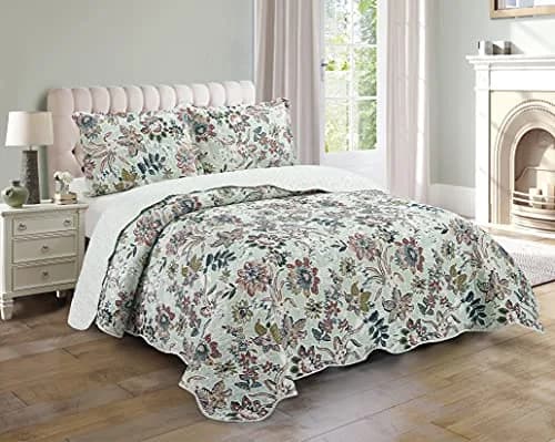 Brilliant Sunshine Green Bedding Set Full/Queen | Vintage Floral Design, All Seasons, Microfiber thumbnail 1