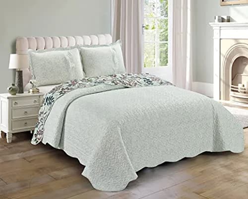 Brilliant Sunshine Green Bedding Set Full/Queen | Vintage Floral Design, All Seasons, Microfiber thumbnail 5