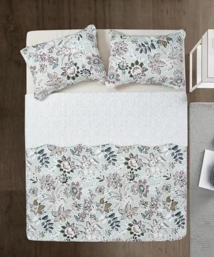 Brilliant Sunshine Green Bedding Set Full/Queen | Vintage Floral Design, All Seasons, Microfiber thumbnail 3