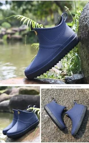 jessie Men's Blue Slip-On Waterproof Ankle Rain Boots Size 8.5 (US) | Non-Slip Rubber Work Footwear thumbnail 7
