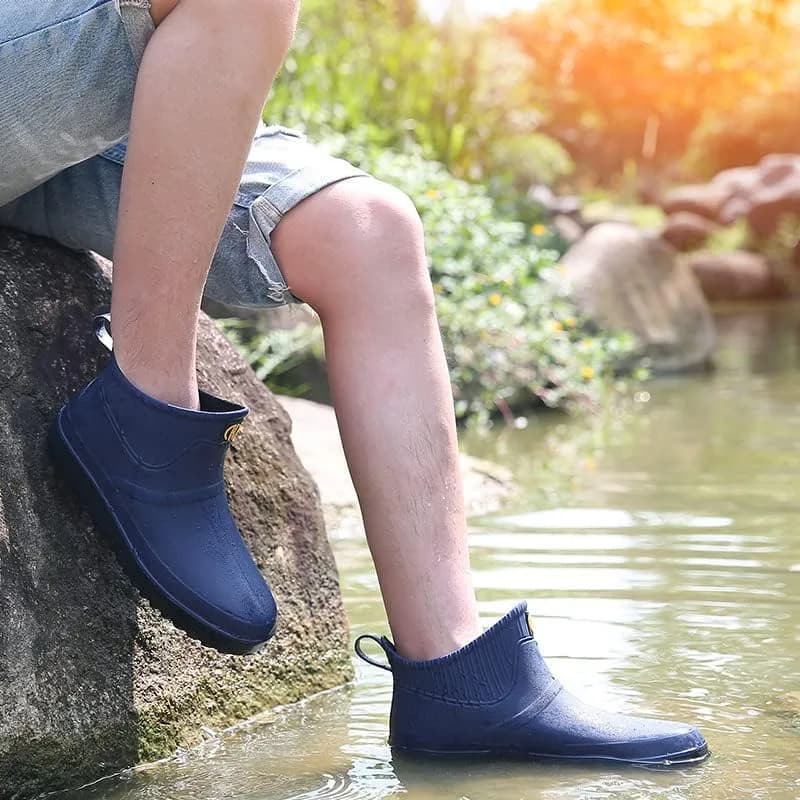jessie Men's Blue Slip-On Waterproof Ankle Rain Boots Size 8.5 (US) | Non-Slip Rubber Work Footwear thumbnail 4