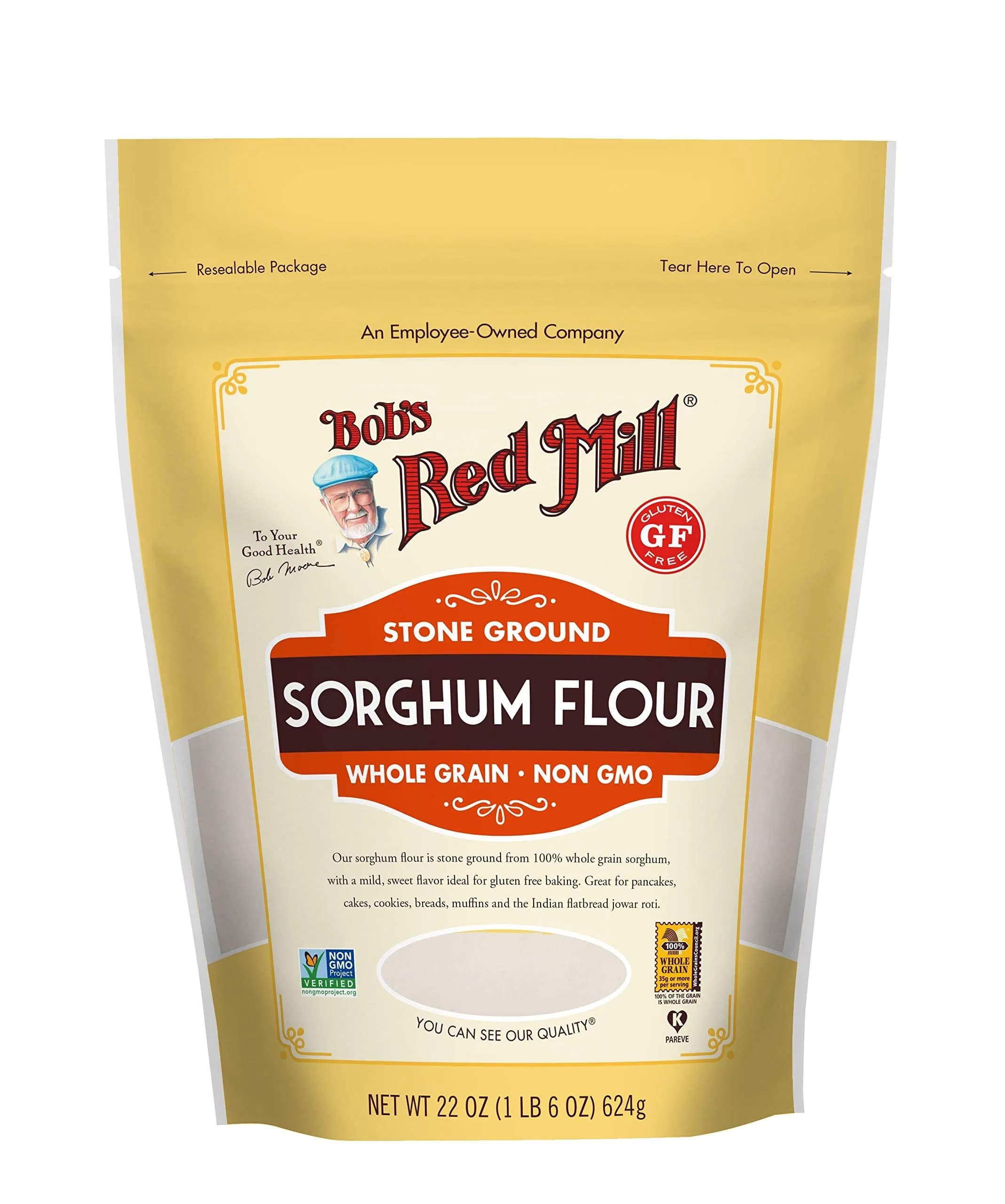 Bob's Red Mill Sorghum Flour 22oz Whole Grain Gluten Free Vegan Kosher | Ideal for Baking & Indian Flatbread — 22 Ounce