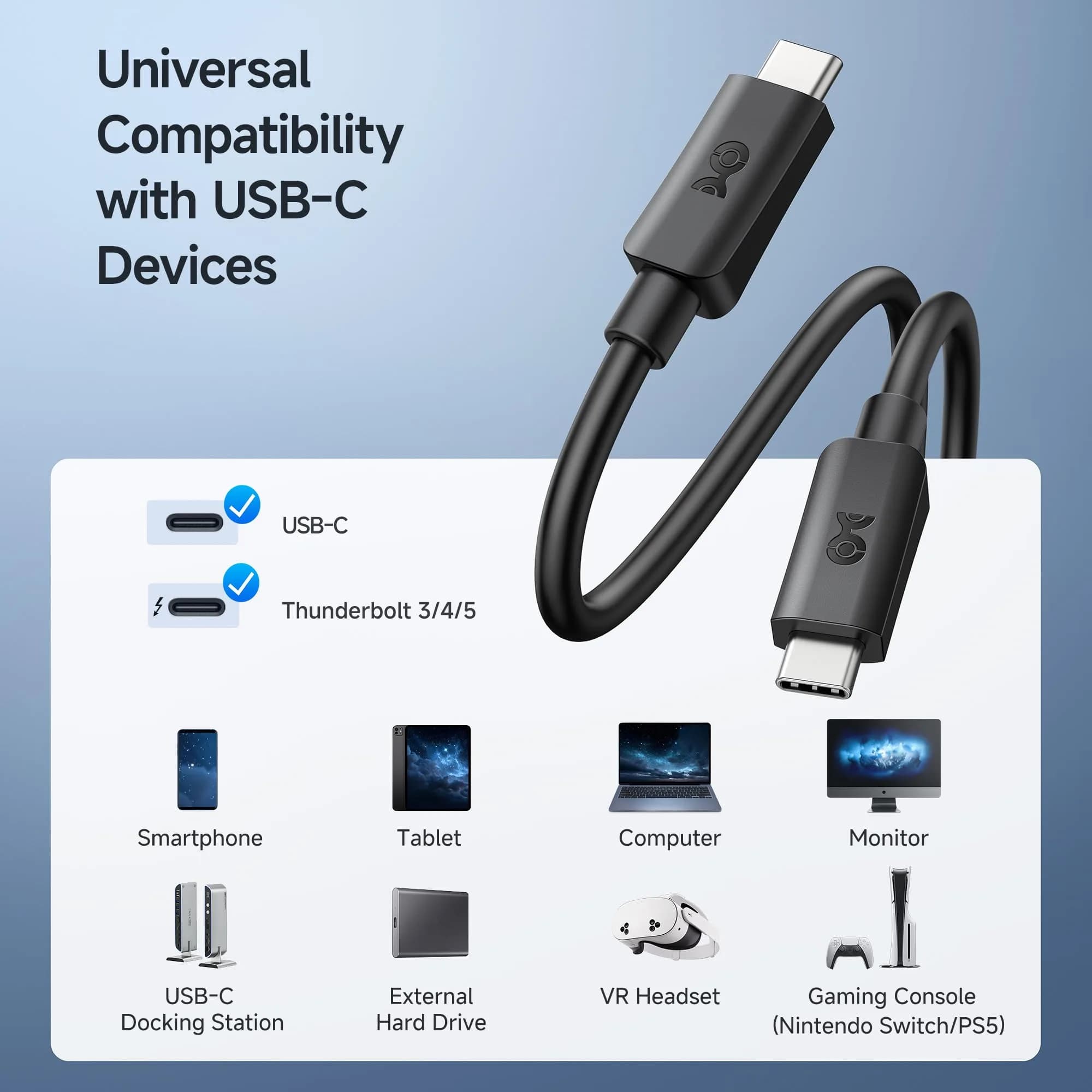 Cable Matters 20Gbps USB C to USB C Cable 1.8m (6ft) | 240W PD, 8K Video, Thunderbolt 3 Compatible - view 5