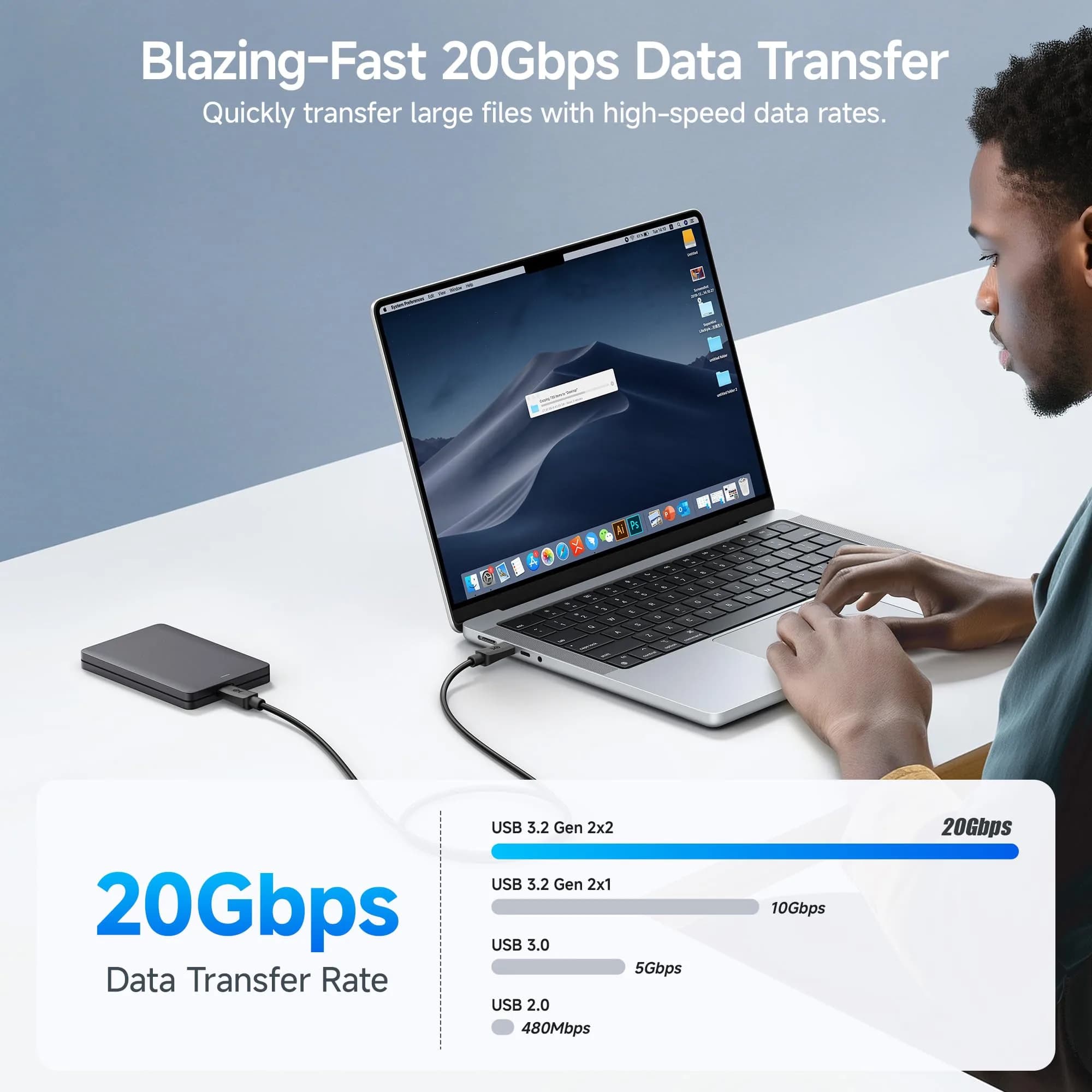 Cable Matters 20Gbps USB C to USB C Cable 1.8m (6ft) | 240W PD, 8K Video, Thunderbolt 3 Compatible - view 2