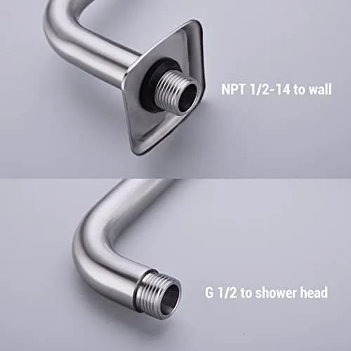 TRUSTMI Shower Arm with Flange, 13 Inch Stainless Steel, Brushed Nickel | High Rise Rainfall Extension thumbnail 6