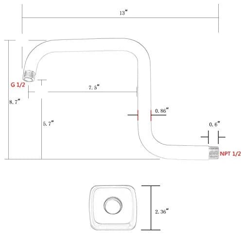 TRUSTMI Shower Arm with Flange, 13 Inch Stainless Steel, Brushed Nickel | High Rise Rainfall Extension thumbnail 2