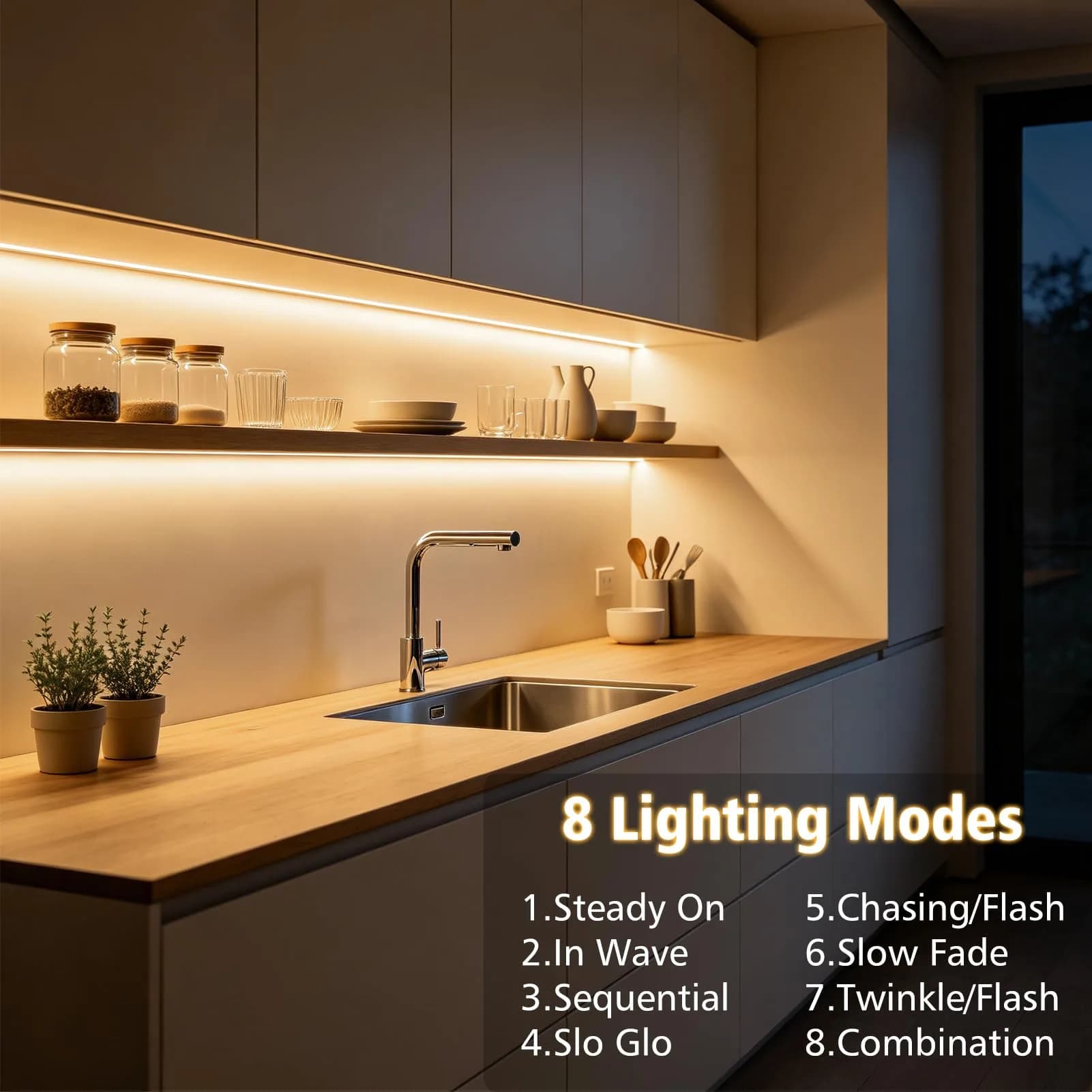 echosari Battery Powered LED Strip Lights 3m (9.8ft) with Remote, 8 Modes, Timer, Warm White | Dimmable & Cuttable for TV, Kitchen, Bedroom Decor - view 5