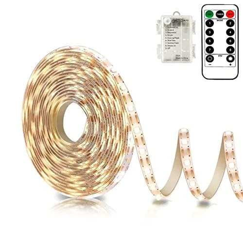 echosari Battery Powered LED Strip Lights 3m (9.8ft) with Remote, 8 Modes, Timer, Warm White | Dimmable & Cuttable for TV, Kitchen, Bedroom Decor thumbnail 1