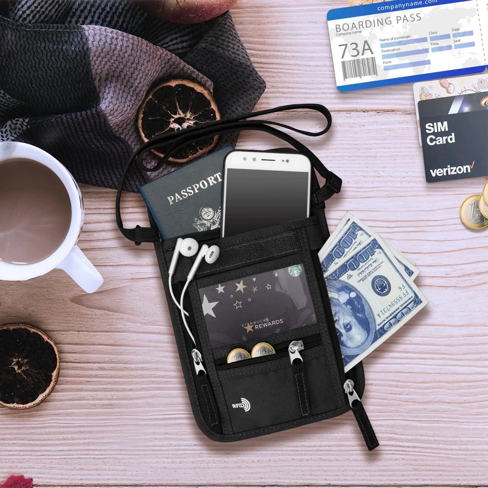 WALNEW RFID Blocking Neck Pouch Passport Holder 19cm (7.5in) | Secure Travel Wallet with Lanyard for Men & Women - view 7