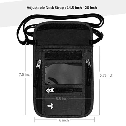 WALNEW RFID Blocking Neck Pouch Passport Holder 19cm (7.5in) | Secure Travel Wallet with Lanyard for Men & Women thumbnail 2