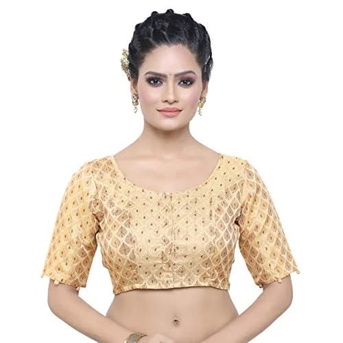 Madhu Fashion Women's Brocade & Georgette Blouse (42, Gold) | Elegant Ceremony Wear thumbnail 1