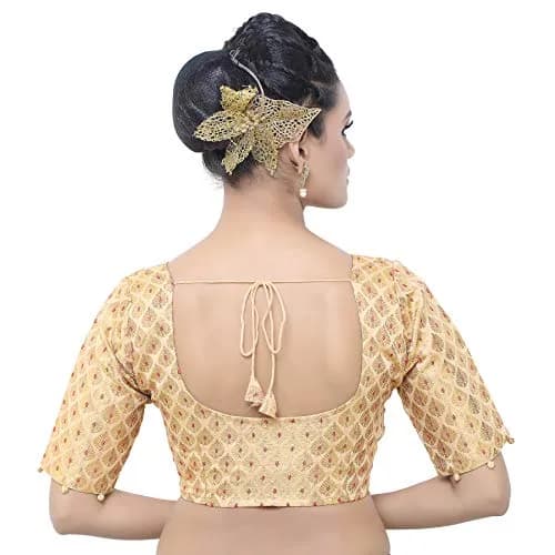 Madhu Fashion Women's Brocade & Georgette Blouse (42, Gold) | Elegant Ceremony Wear thumbnail 2
