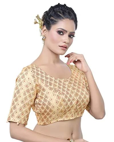 Madhu Fashion Women's Brocade & Georgette Blouse (42, Gold) | Elegant Ceremony Wear thumbnail 3
