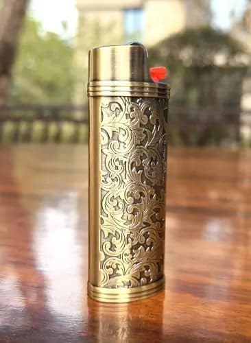 Lucklybestseller Metal Lighter Case Holder Vintage Floral Stamped for BIC Full Size Lighter J6 | Classic Metal Lighter Cover with Carved Patterns thumbnail 2