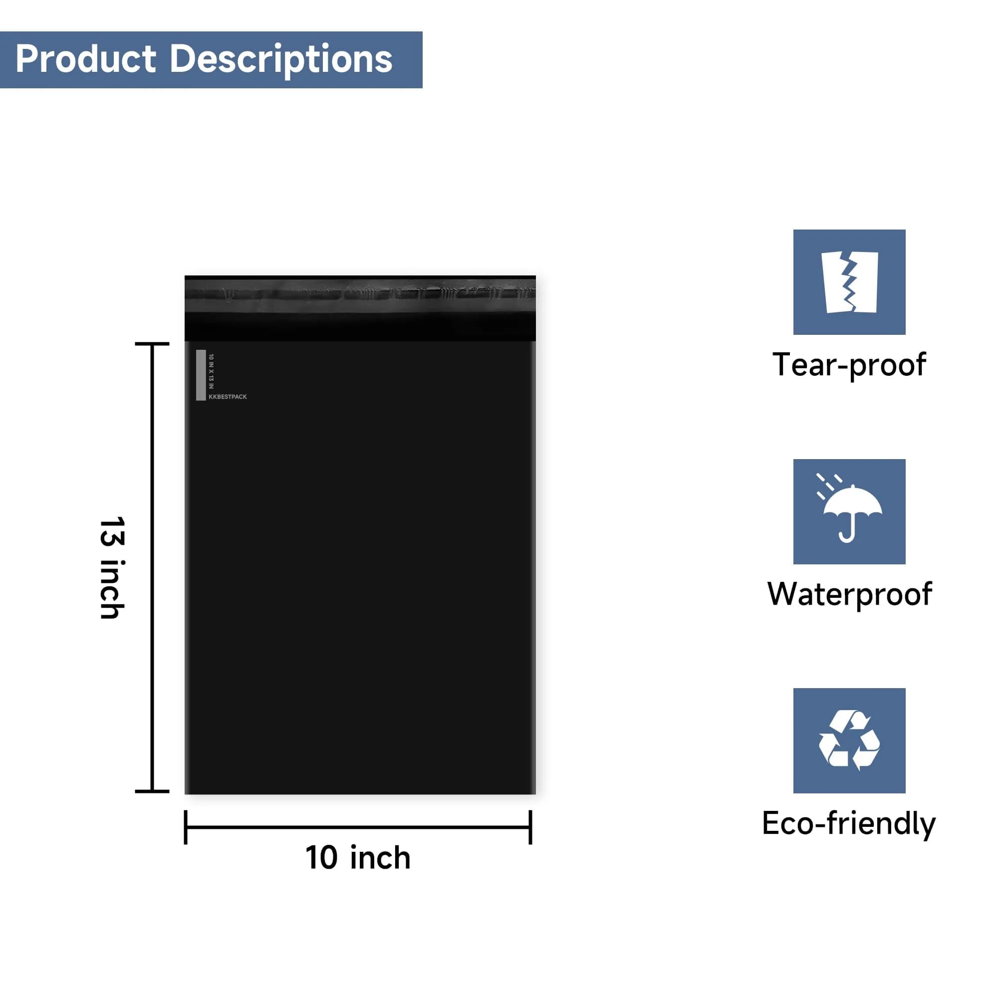 KKBESTPACK Black Poly Mailers - 10" x 13" Shipping Bags for Small Business (100 Pack) - view 2