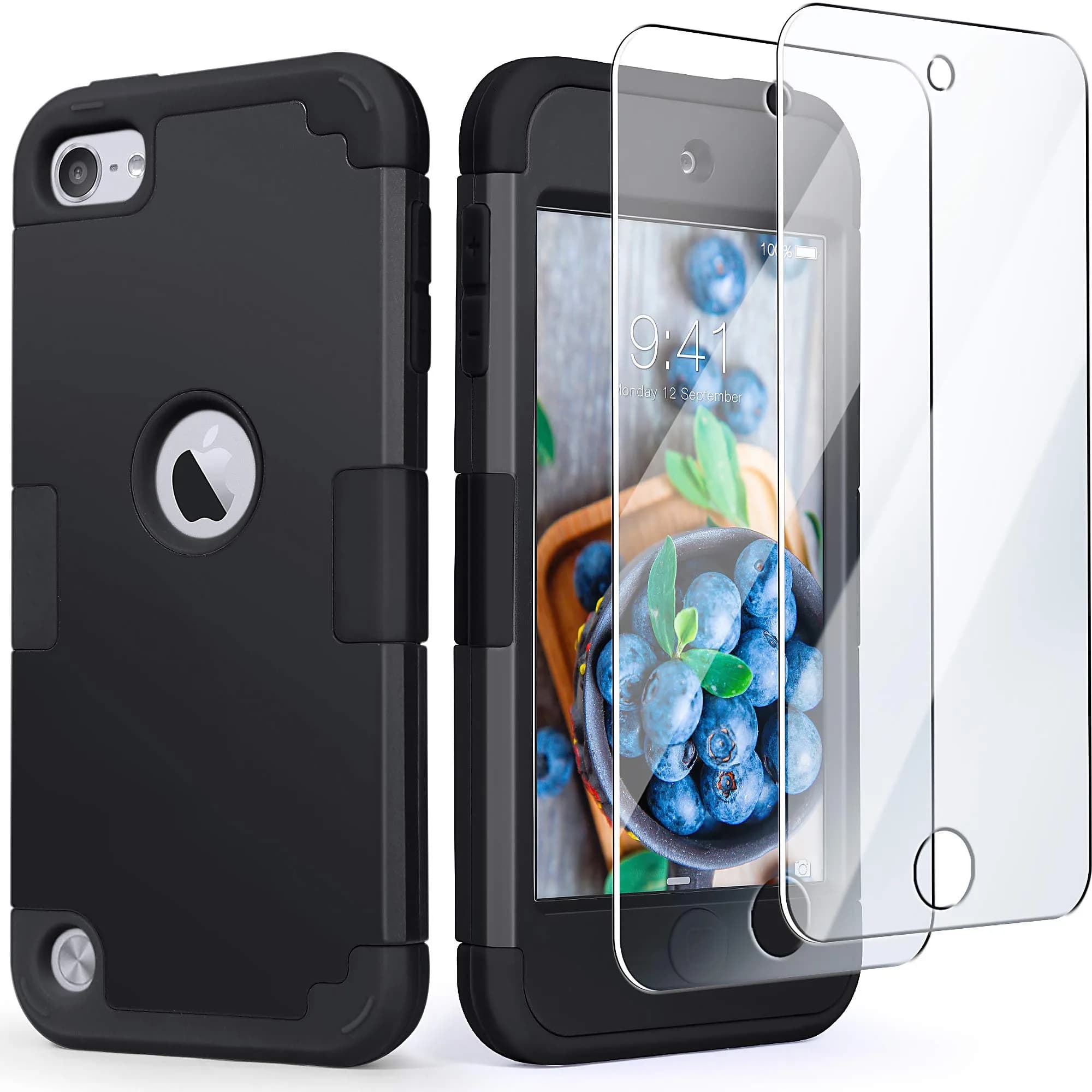 IDweel Black Hybrid Case with 2 Screen Protectors for iPod Touch 7th/6th/5th Gen | Heavy Duty Protection - main product image