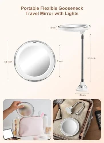 Brightown 10x Magnifying Makeup Mirror with Light & Flexible Gooseneck, 7.5 inch Round Mirror | Battery Operated Suction Mount thumbnail 6