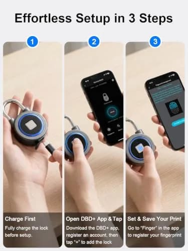 MEGAFEIS Biometric Fingerprint Padlock Blue 1.97in (5cm) Shackle | Bluetooth App Control thumbnail 8