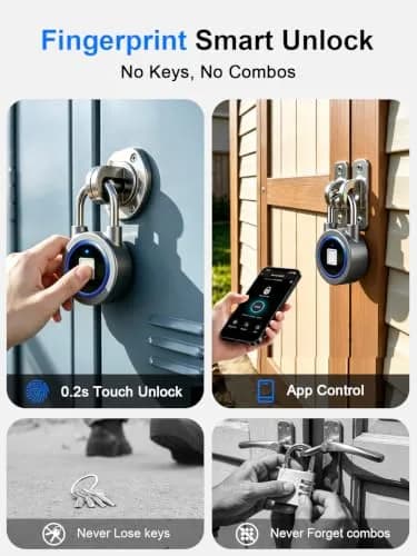MEGAFEIS Biometric Fingerprint Padlock Blue 1.97in (5cm) Shackle | Bluetooth App Control thumbnail 2