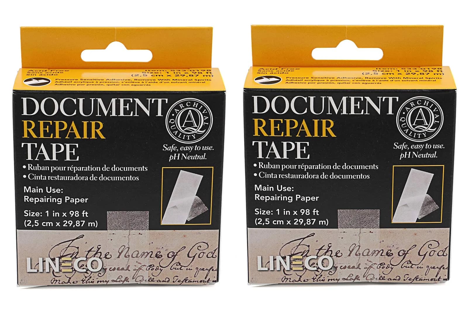 Lineco Archival Document Repair Tape 1 Inch x 98 Feet (2 Pack) | Acid-Free, pH Neutral, Invisible Repair - main product image