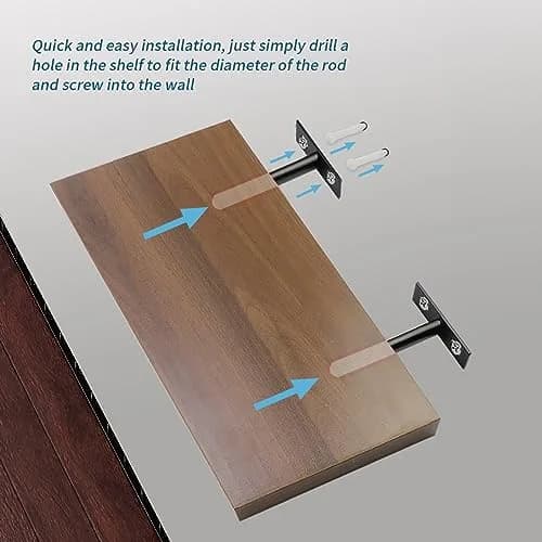 Antrader 4-Inch Concealed Floating Shelf Brackets (100mm Rod, Black) | Heavy Duty Cold Rolled Steel for Raw Wood Shelves thumbnail 4