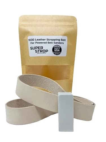 Super Strop 1x30 inch Leather Honing Strop Belt with White Buffing Compound | Fits 1x30 Belt Sanders thumbnail 1