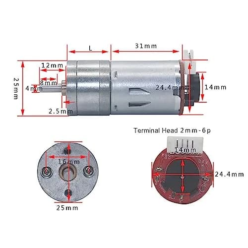 Garosa DC 12V Encoder Gear Motor 65mm | 500 RPM Metal Gear for Smart Car & Robots thumbnail 4