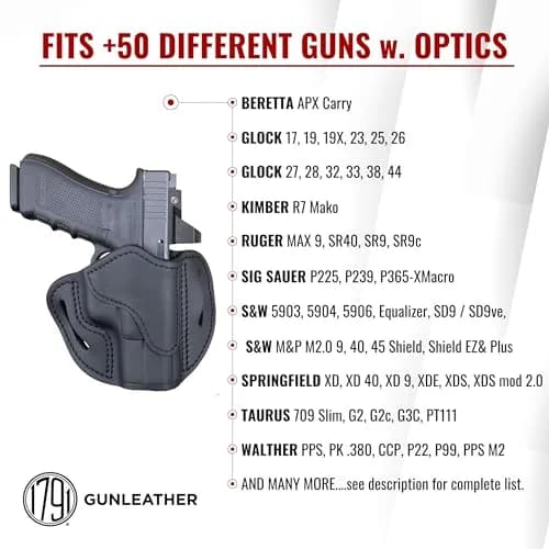 1791 GUNLEATHER OWB Holster Fits Glock 19, 26, 27, Shield Plus, VP40, XDS | Concealed Carry Leather Holster thumbnail 3