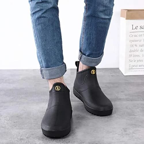 jessie Men Rain Boots Waterproof Slip On Ankle Boots 9 | Non-Slip Rubber Rain Booties thumbnail 2