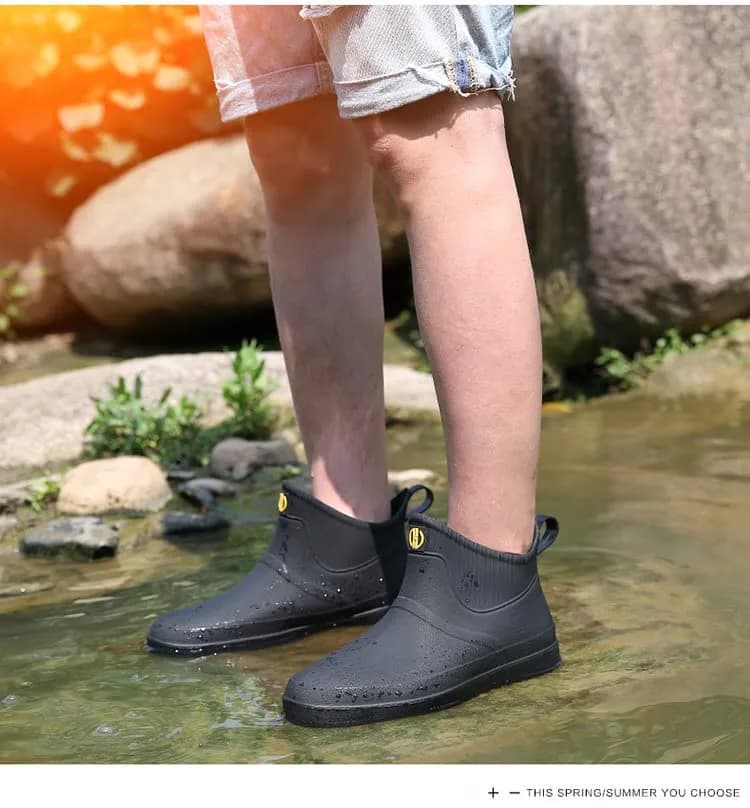 jessie Men Rain Boots Waterproof Slip On Ankle Boots 9 | Non-Slip Rubber Rain Booties thumbnail 3
