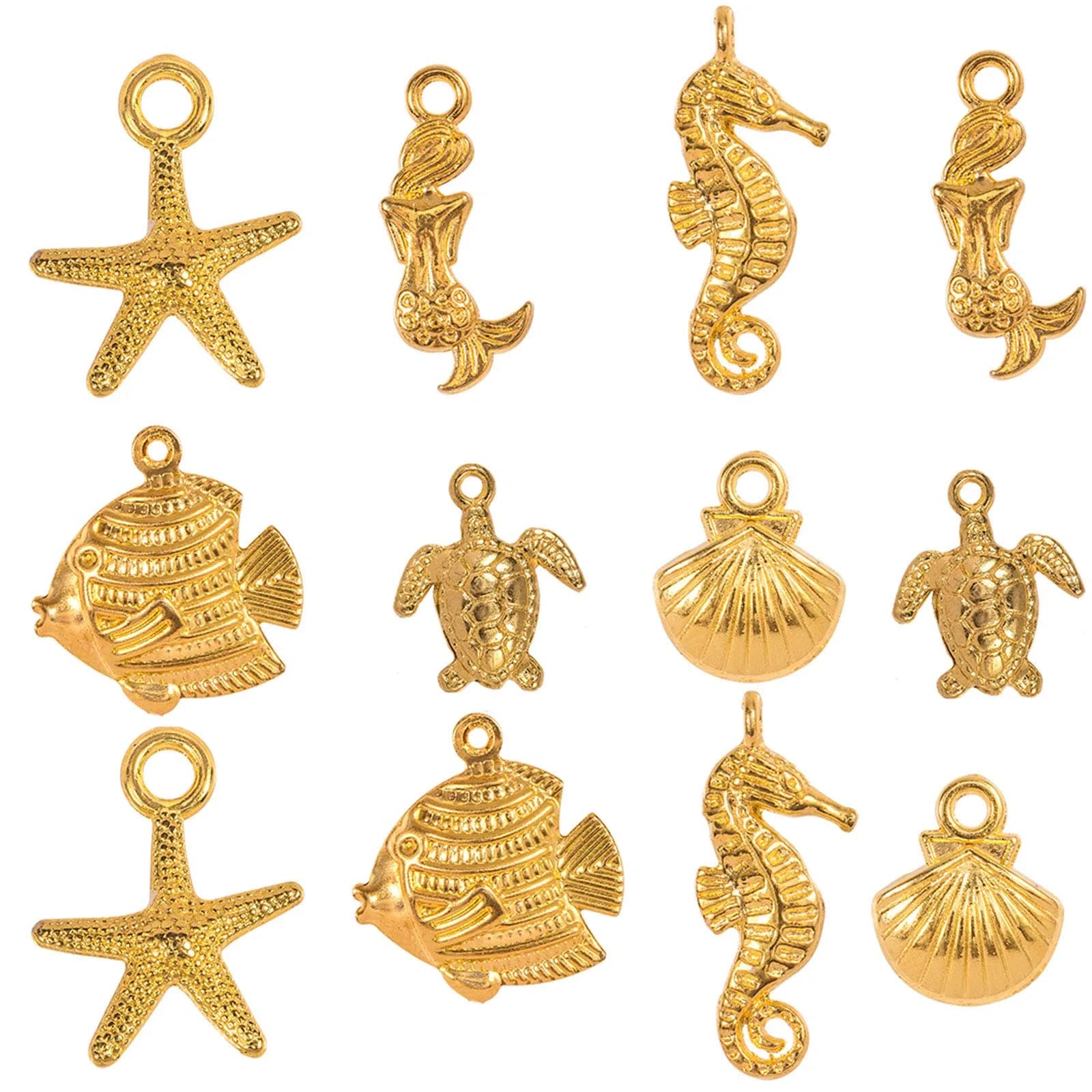 PH PandaHall Ocean Animal Charms 30pcs | Summer Sea Creatures Pendant for Jewelry — 6 Styles Golden Ocean Animals - 120pcs