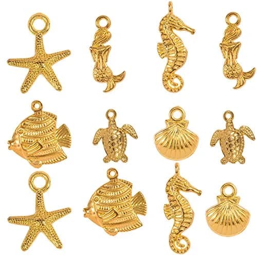 PH PandaHall 120pcs Golden Ocean Animals Charms | 1-2mm Hole Size thumbnail 1