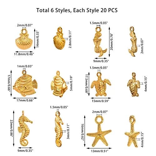 PH PandaHall 120pcs Golden Ocean Animals Charms | 1-2mm Hole Size thumbnail 2