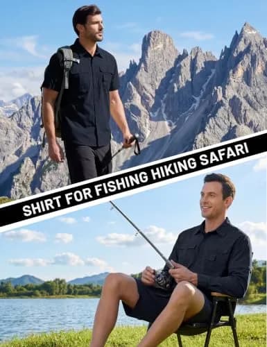 TACVASEN Men's Zip Off Hiking Shirts Long Sleeve Navy XL | Breathable Quick-Dry Nylon thumbnail 4