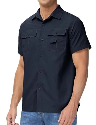 TACVASEN Men's Zip Off Hiking Shirts Long Sleeve Navy XL | Breathable Quick-Dry Nylon thumbnail 2