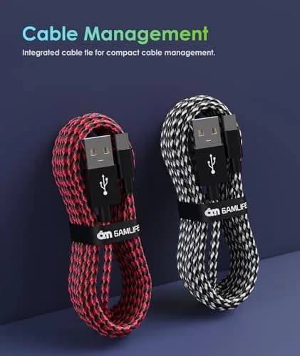 6amLifestyle PS4 Charger Cable for Controller, 2 Pack 10ft Micro USB Cord | Fast Charging & Data Sync thumbnail 4