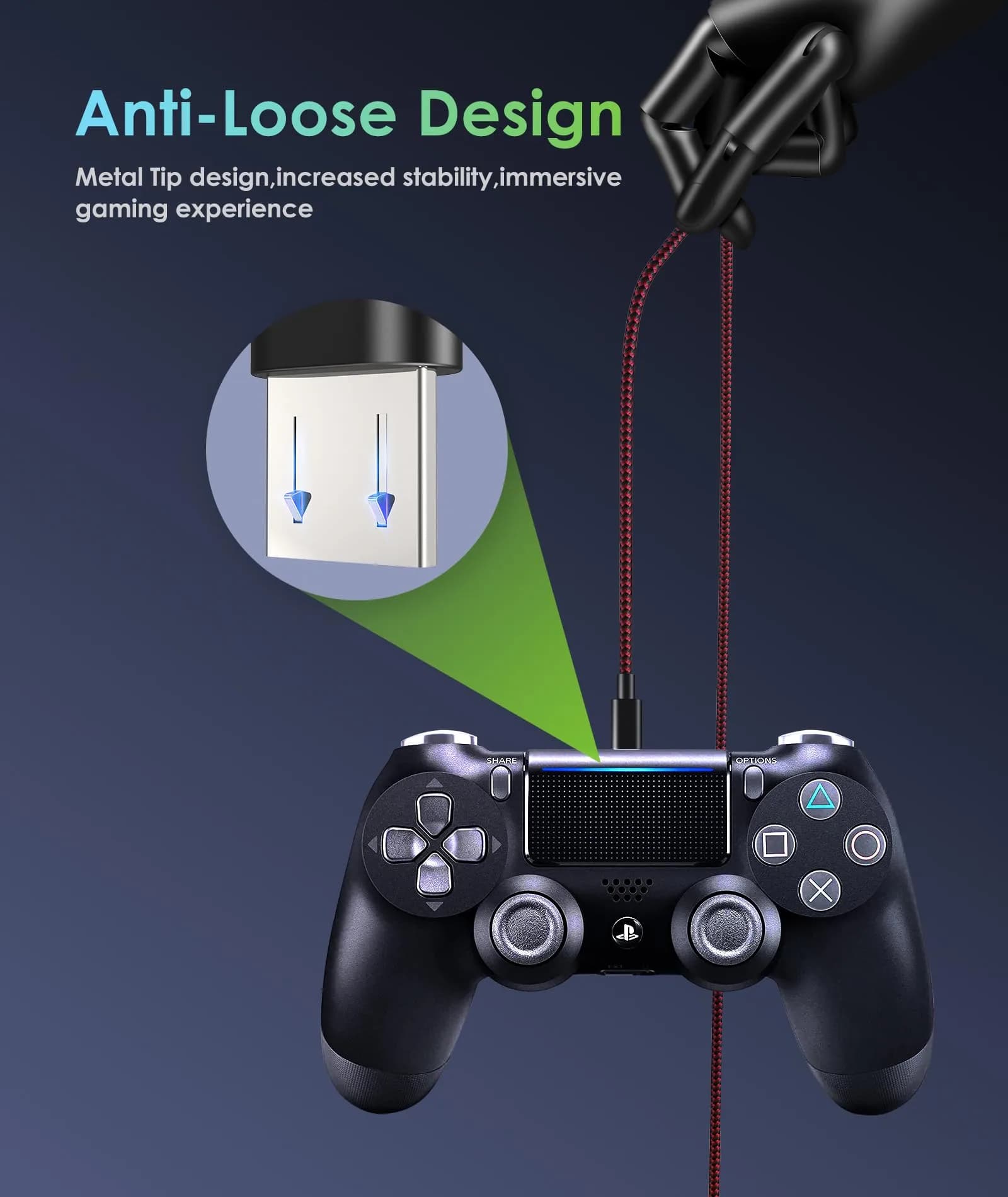 6amLifestyle PS4 Charger Cable for Controller, 2 Pack 10ft Micro USB Cord | Fast Charging & Data Sync - view 5